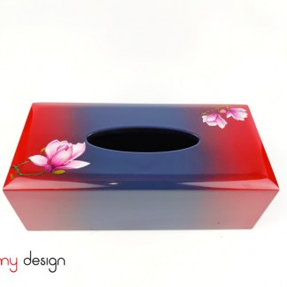 Red/blue tissue box hand-painted with orchid 12*25cm